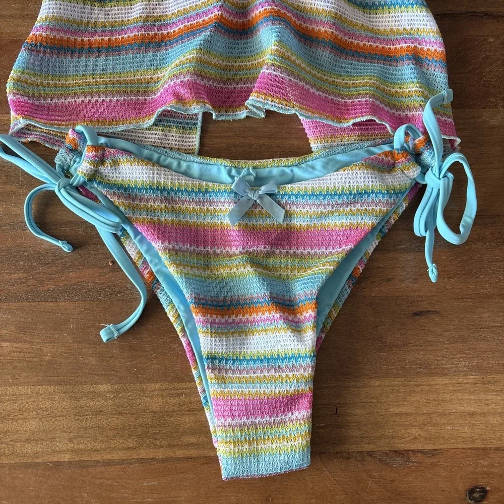 New ZAFUL Women's Small Tankini Set V Neck Tummy Control Tie Side and Back NWT